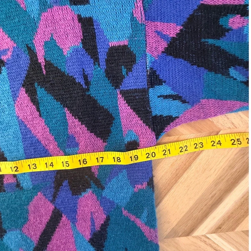 Vintage 90s‎ Odyssey Geometric Abstract Knit Sweater Pink Teal Wool Blend Large